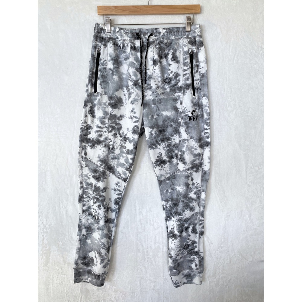 WRV OBX Mens Tie Dye‎ Joggers Sweatpants Medium Black White Grey Athletic Lounge